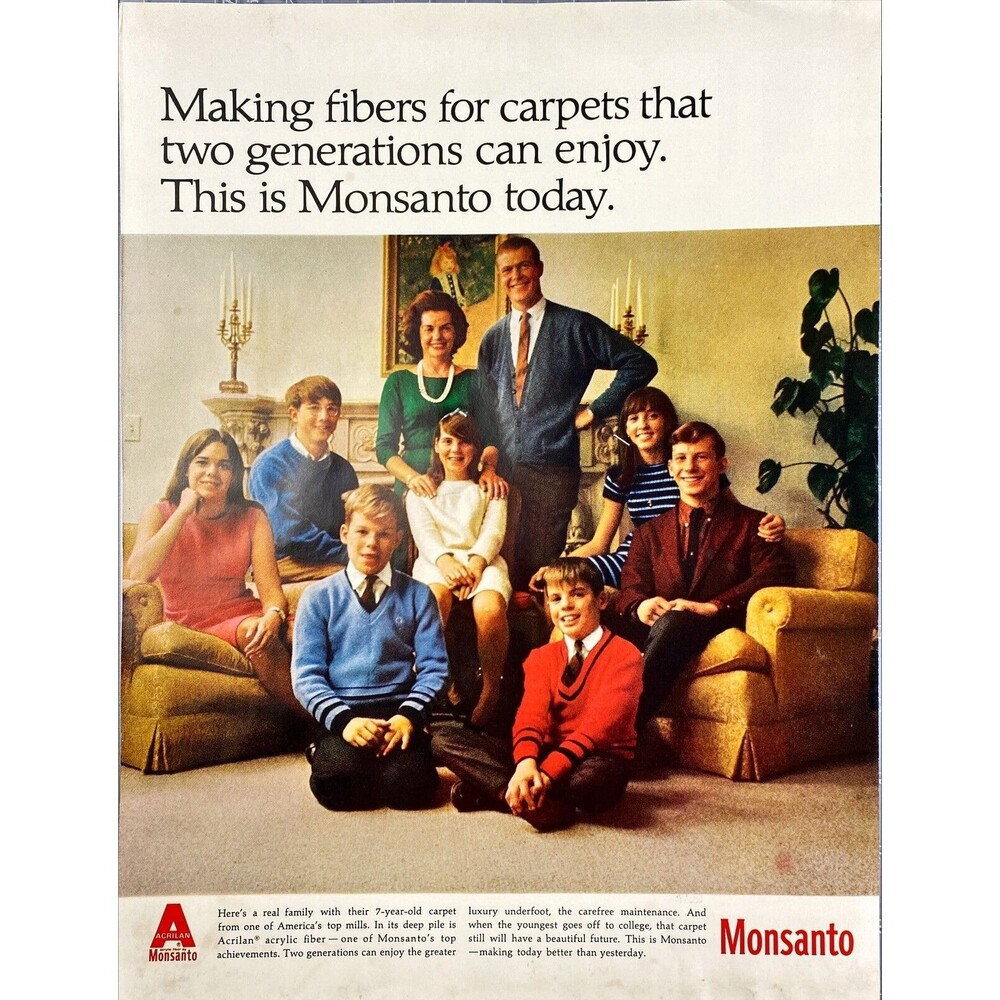 Monsanto "Making fibers for carpets for two generations" Vintage Print Ad 1967